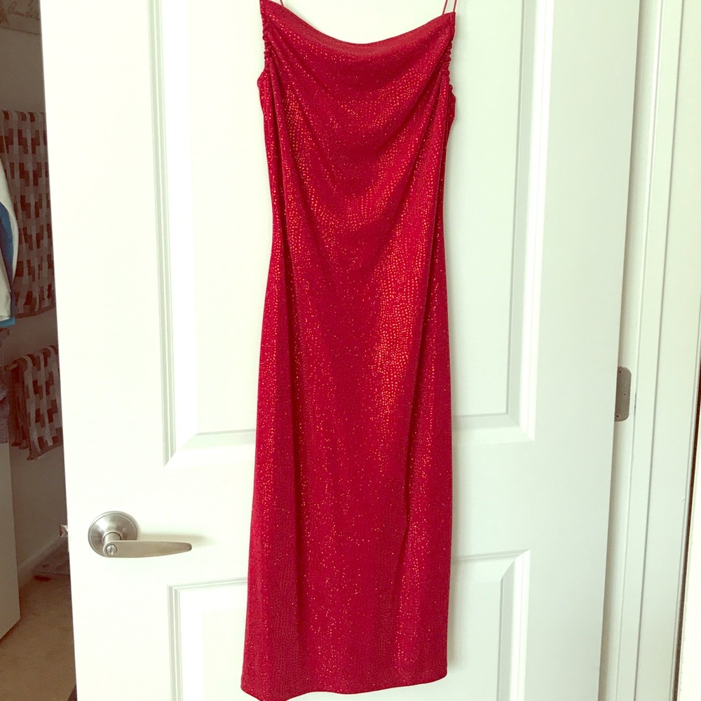 VINTAGE Red Glitter Dress in Size M